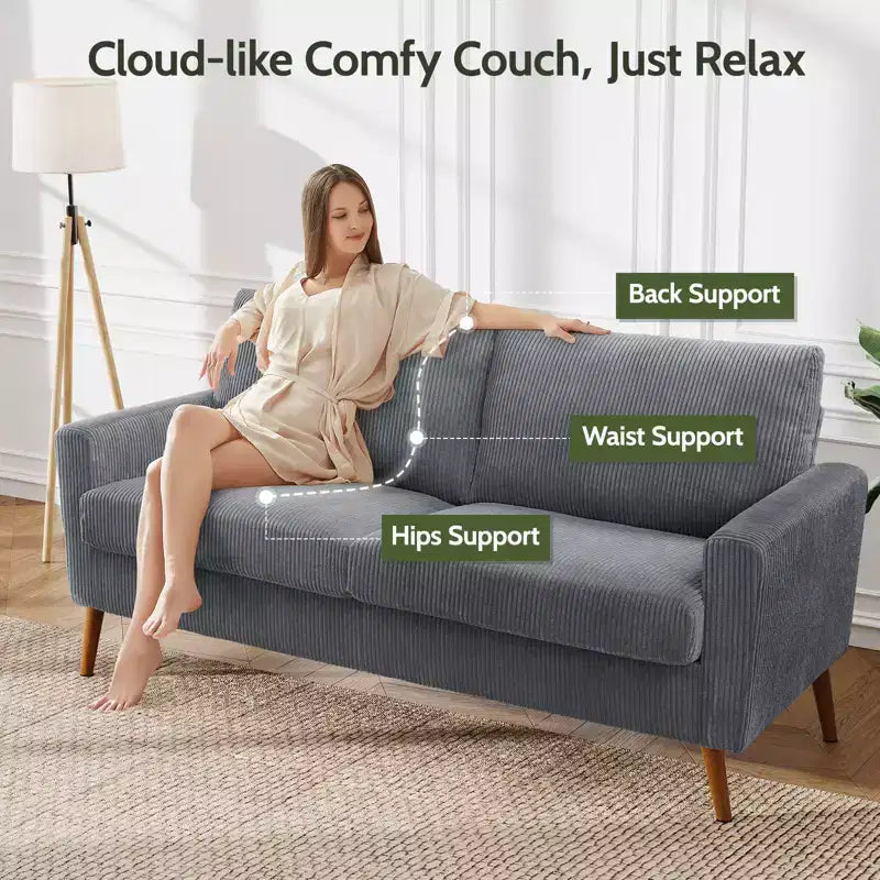 68 Canapé 2 places confortable, Canapés 2 places modernes pour salon/chambre à coucher, Canapé confortable avec coussin à ressorts, Bois massif, Assemblage sans outils