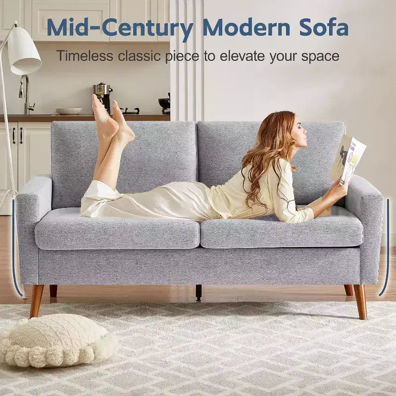 68 Canapé 2 places confortable, Canapés 2 places modernes pour salon/chambre à coucher, Canapé confortable avec coussin à ressorts, Bois massif, Assemblage sans outils