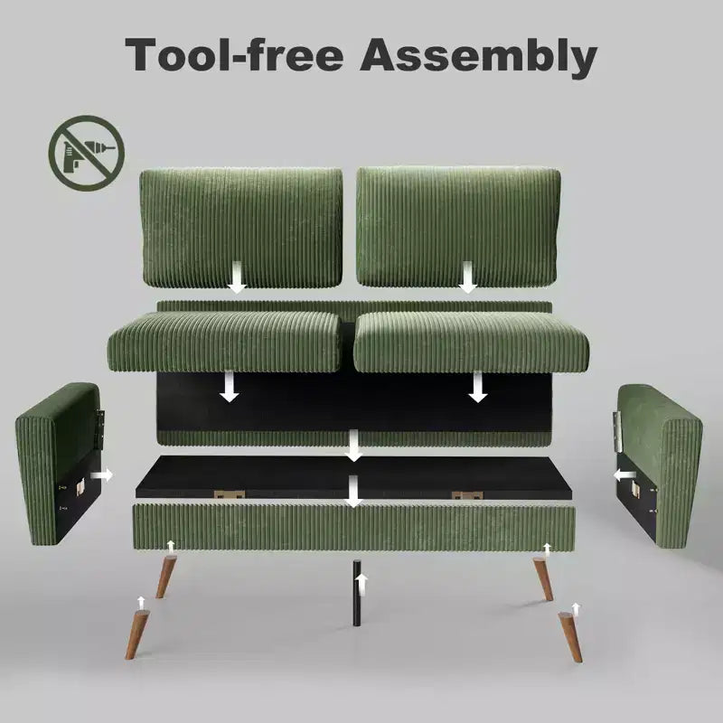 68 Canapé 2 places confortable, Canapés 2 places modernes pour salon/chambre à coucher, Canapé confortable avec coussin à ressorts, Bois massif, Assemblage sans outils