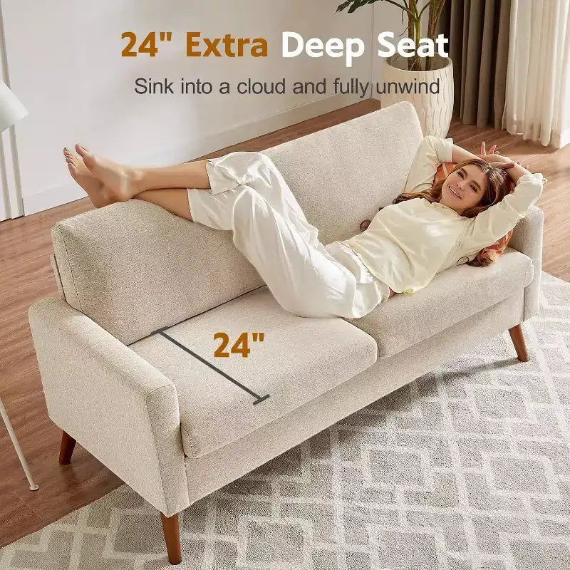 68 Canapé 2 places confortable, Canapés 2 places modernes pour salon/chambre à coucher, Canapé confortable avec coussin à ressorts, Bois massif, Assemblage sans outils