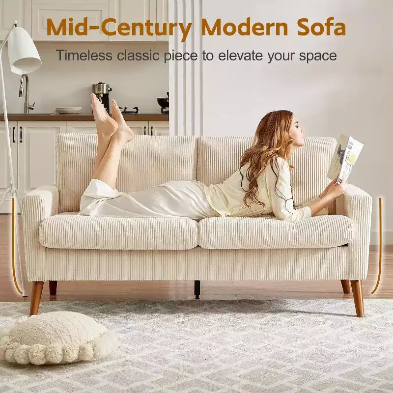 68 Canapé 2 places confortable, Canapés 2 places modernes pour salon/chambre à coucher, Canapé confortable avec coussin à ressorts, Bois massif, Assemblage sans outils