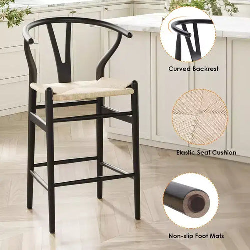 1 tabouret de bar en forme d'os entièrement assemblé, chaise de salle à manger, tabouret de bar tressé, hauteur de comptoir pour îlot de cuisine, beige