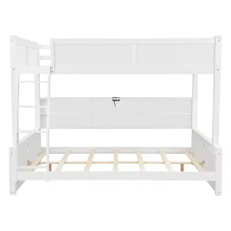Lit superposé avec étagères de rangement, cadre en bois massif avec armoires et ports USB pour chambre à coucher