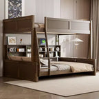 Lit superposé avec étagères de rangement, cadre en bois massif avec armoires et ports USB pour chambre à coucher