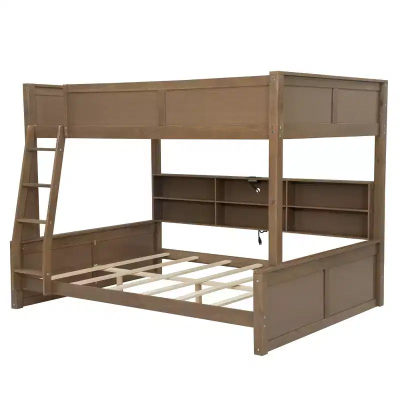 Lit superposé avec étagères de rangement, cadre en bois massif avec armoires et ports USB pour chambre à coucher