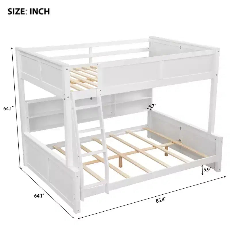 Lit superposé avec étagères de rangement, cadre en bois massif avec armoires et ports USB pour chambre à coucher
