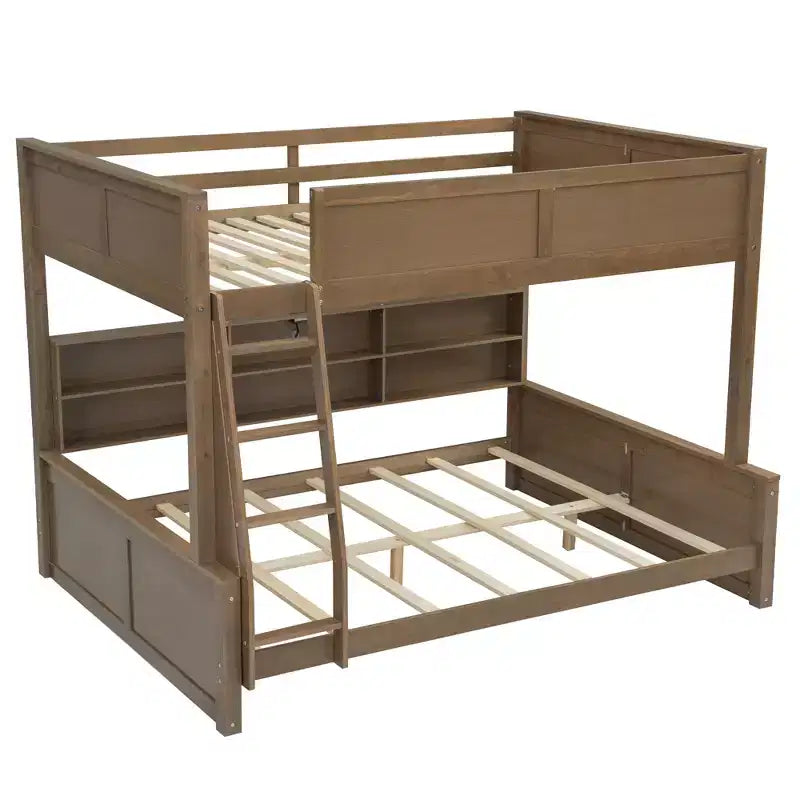 Lit superposé avec étagères de rangement, cadre en bois massif avec armoires et ports USB pour chambre à coucher