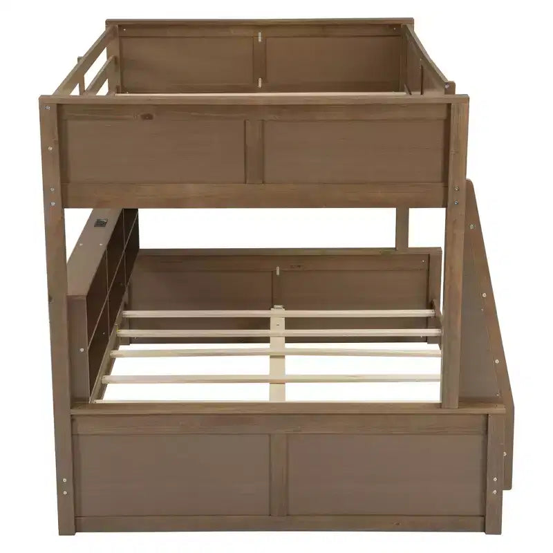 Lit superposé avec étagères de rangement, cadre en bois massif avec armoires et ports USB pour chambre à coucher