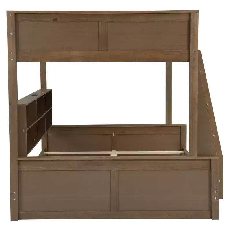 Lit superposé avec étagères de rangement, cadre en bois massif avec armoires et ports USB pour chambre à coucher