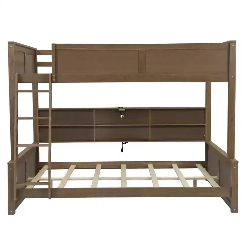 Lit superposé avec étagères de rangement, cadre en bois massif avec armoires et ports USB pour chambre à coucher