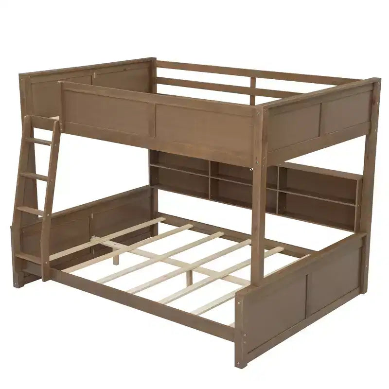 Lit superposé avec étagères de rangement, cadre en bois massif avec armoires et ports USB pour chambre à coucher
