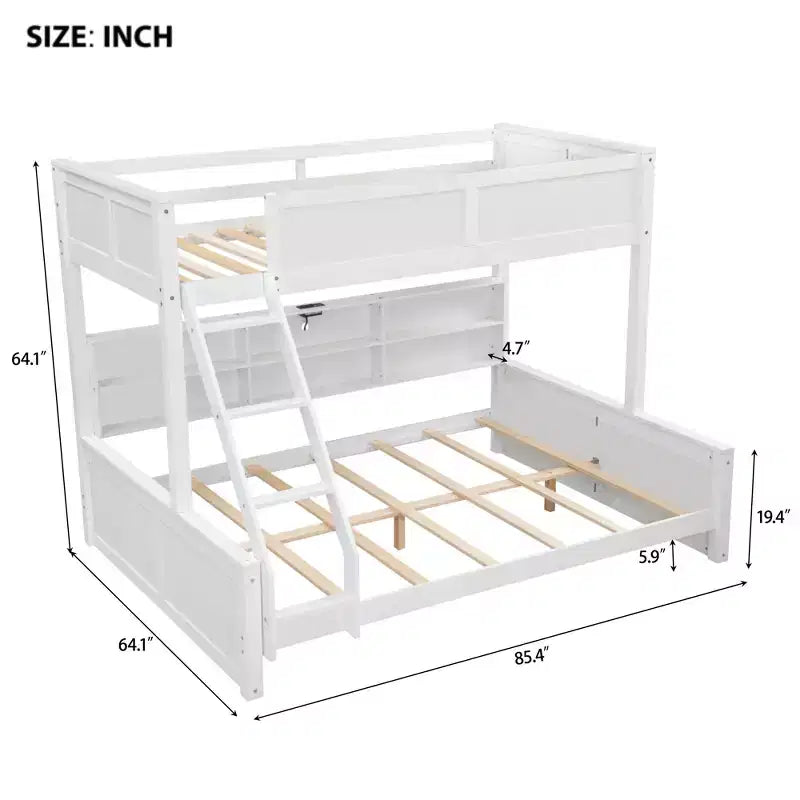 Lit superposé avec étagères de rangement, cadre en bois massif avec armoires et ports USB pour chambre à coucher
