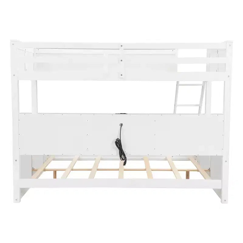 Lit superposé avec étagères de rangement, cadre en bois massif avec armoires et ports USB pour chambre à coucher