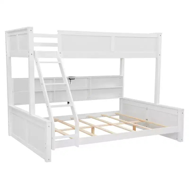 Lit superposé avec étagères de rangement, cadre en bois massif avec armoires et ports USB pour chambre à coucher
