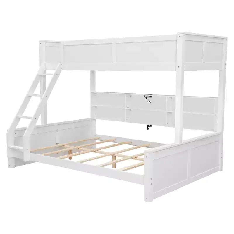 Lit superposé avec étagères de rangement, cadre en bois massif avec armoires et ports USB pour chambre à coucher