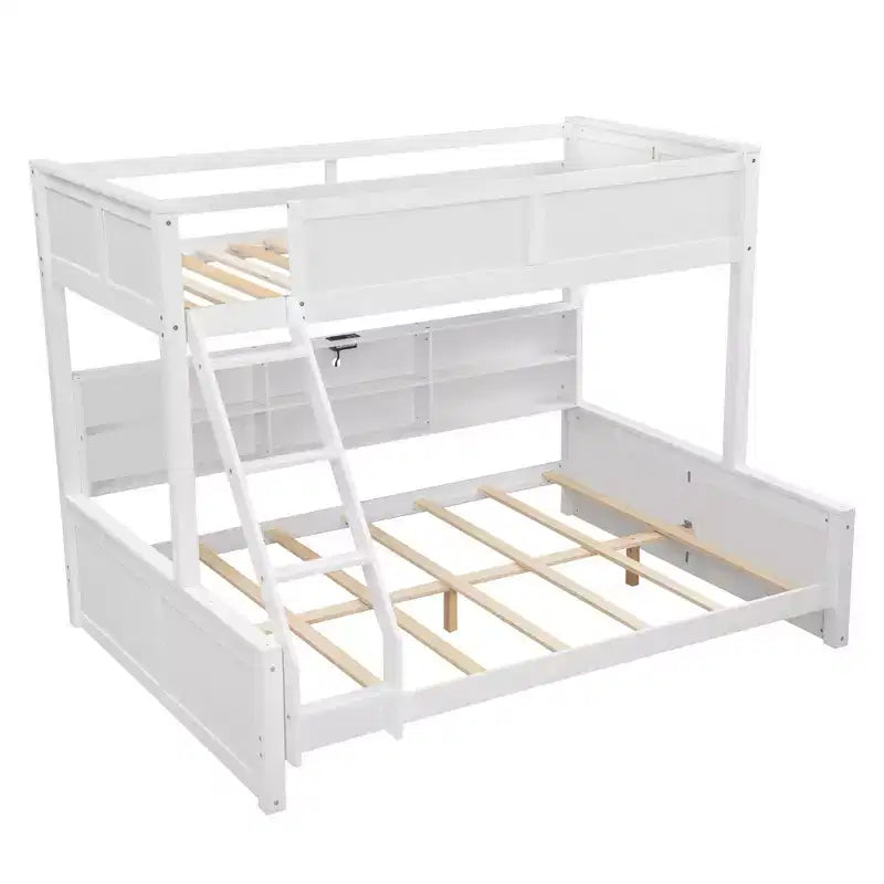 Lit superposé avec étagères de rangement, cadre en bois massif avec armoires et ports USB pour chambre à coucher