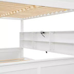 Lit superposé avec étagères de rangement, cadre en bois massif avec armoires et ports USB pour chambre à coucher