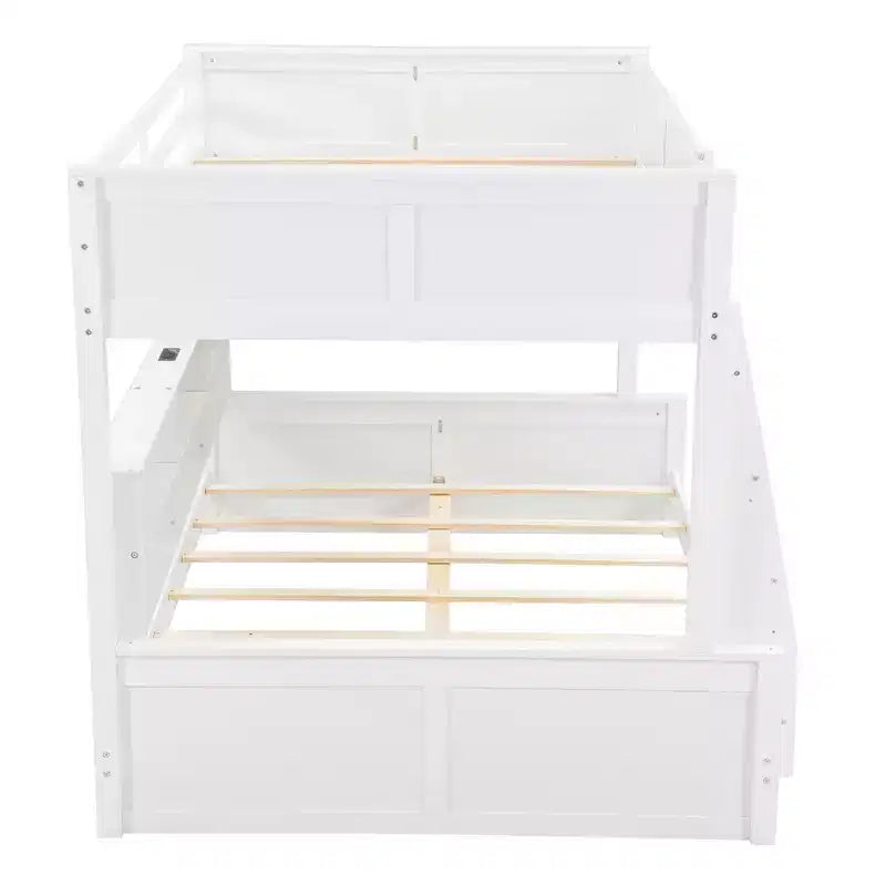 Lit superposé avec étagères de rangement, cadre en bois massif avec armoires et ports USB pour chambre à coucher