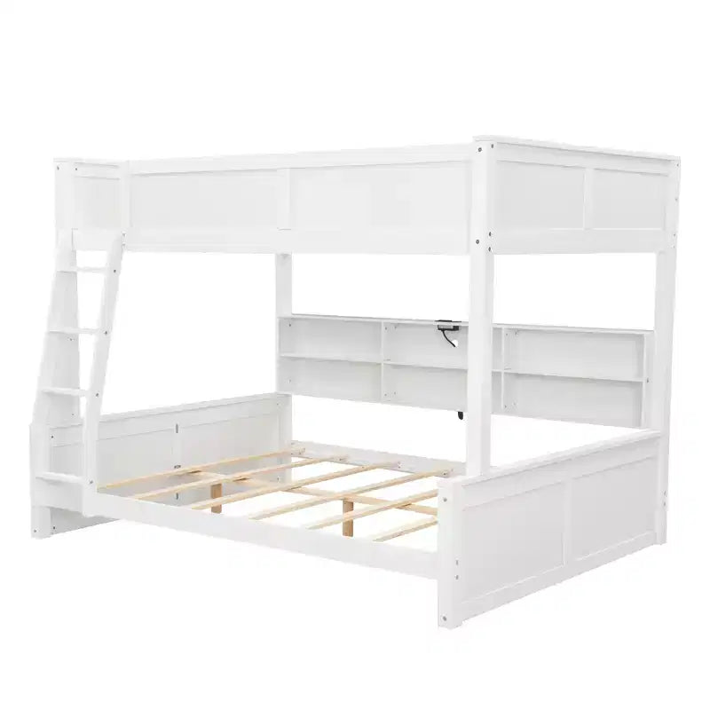 Lit superposé avec étagères de rangement, cadre en bois massif avec armoires et ports USB pour chambre à coucher