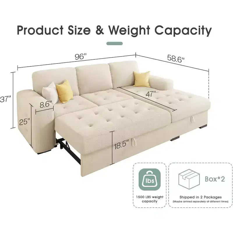 Canapé convertible 96 avec méridienne de rangement, lit escamotable pour salon