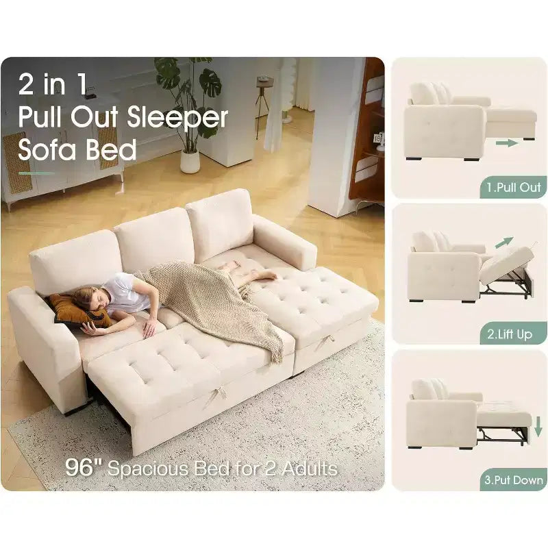 Canapé convertible 96 avec méridienne de rangement, lit escamotable pour salon