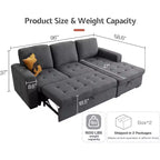Canapé convertible 96 avec méridienne de rangement, lit escamotable pour salon