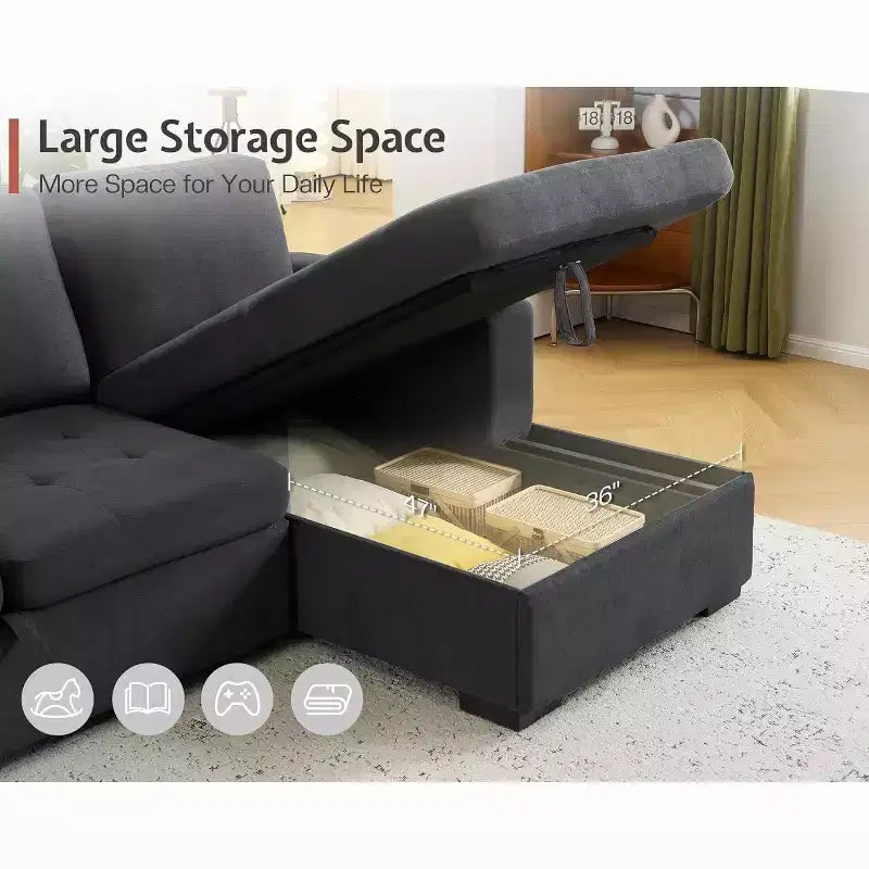 Canapé convertible 96 avec méridienne de rangement, lit escamotable pour salon