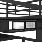 Lit mezzanine pleine grandeur avec bureau, lit mezzanine industriel en métal avec armoire et placard et escalier pour petit espace, noir