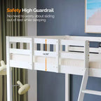 Lit mezzanine en bois massif taille double/complète avec station de charge USB/LED avec barreaux plats, support à lattes en bois, pas besoin de sommier tapissier