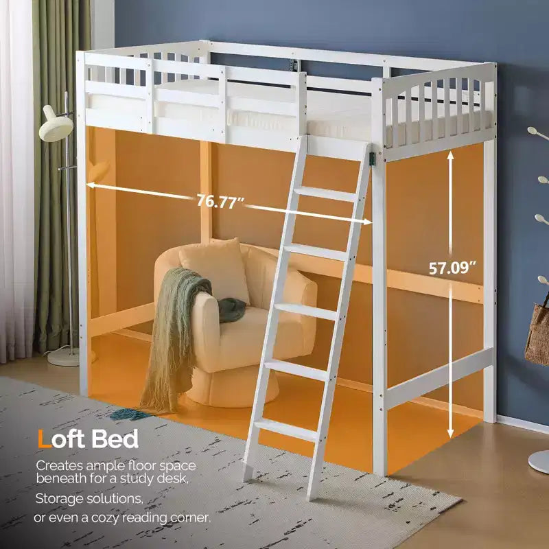 Lit mezzanine en bois massif taille double/complète avec station de charge USB/LED avec barreaux plats, support à lattes en bois, pas besoin de sommier tapissier