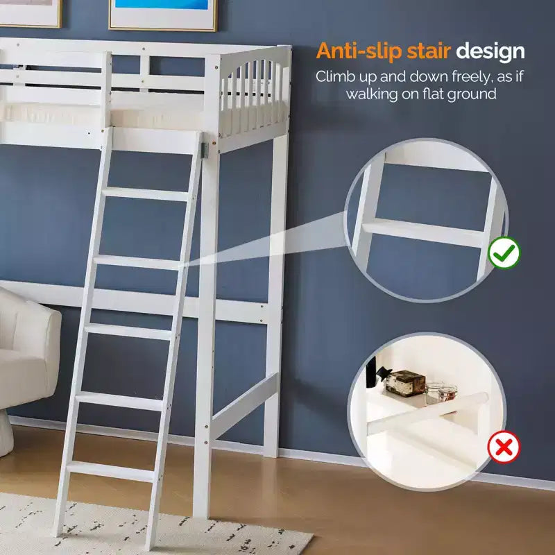 Lit mezzanine en bois massif taille double/complète avec station de charge USB/LED avec barreaux plats, support à lattes en bois, pas besoin de sommier tapissier