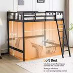 Lit mezzanine en bois massif taille double/complète avec station de charge USB/LED avec barreaux plats, support à lattes en bois, pas besoin de sommier tapissier