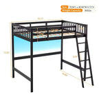 Lit mezzanine en bois massif taille double/complète avec station de charge USB/LED avec barreaux plats, support à lattes en bois, pas besoin de sommier tapissier
