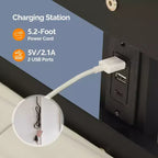 Lit mezzanine en bois massif taille double/complète avec station de charge USB/LED avec barreaux plats, support à lattes en bois, pas besoin de sommier tapissier