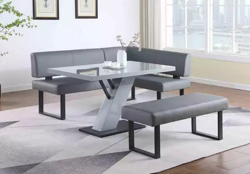 Table à manger sur pied en bois gris oblique, 4 places