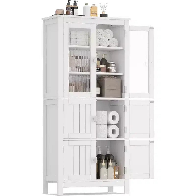Dcolora Tall Bathroom Storage Cabinet with 6 Doors and Adjustable Shlef