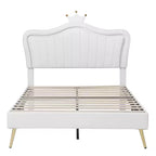 Tête de lit en forme de couronne, lit double pour princesse, cadre de lit double rembourré avec lumières LED, tête de lit réglable pour filles, blanc