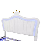 Tête de lit en forme de couronne, lit double pour princesse, cadre de lit double rembourré avec lumières LED, tête de lit réglable pour filles, blanc