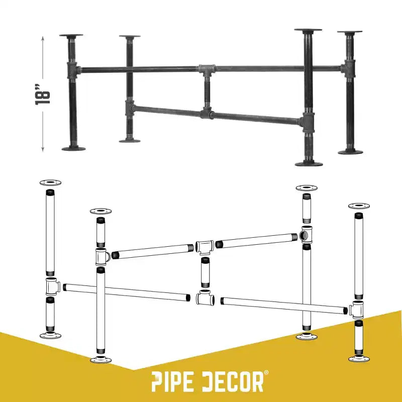 Table basse en tuyaux d'acier industriels avec base réglable