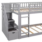 Lit superposé enfant en bois, deux places superposées, avec toboggan et escalier de rangement