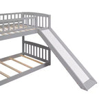 Lit superposé enfant en bois, deux places superposées, avec toboggan et escalier de rangement