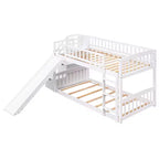 Lit superposé enfant en bois, deux places superposées, avec toboggan et escalier de rangement
