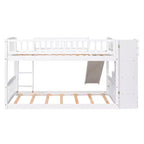 Lit superposé enfant en bois, deux places superposées, avec toboggan et escalier de rangement