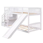 Lit superposé enfant en bois, deux places superposées, avec toboggan et escalier de rangement