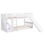 Lit superposé enfant en bois, deux places superposées, avec toboggan et escalier de rangement