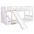 Lit superposé enfant en bois, deux places superposées, avec toboggan et escalier de rangement