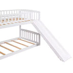 Lit superposé enfant en bois, deux places superposées, avec toboggan et escalier de rangement