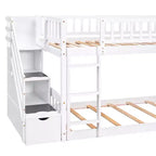 Lit superposé enfant en bois, deux places superposées, avec toboggan et escalier de rangement