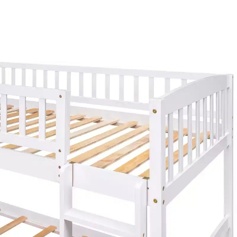 Lit superposé enfant en bois, deux places superposées, avec toboggan et escalier de rangement