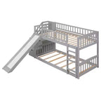 Lit superposé enfant en bois, deux places superposées, avec toboggan et escalier de rangement